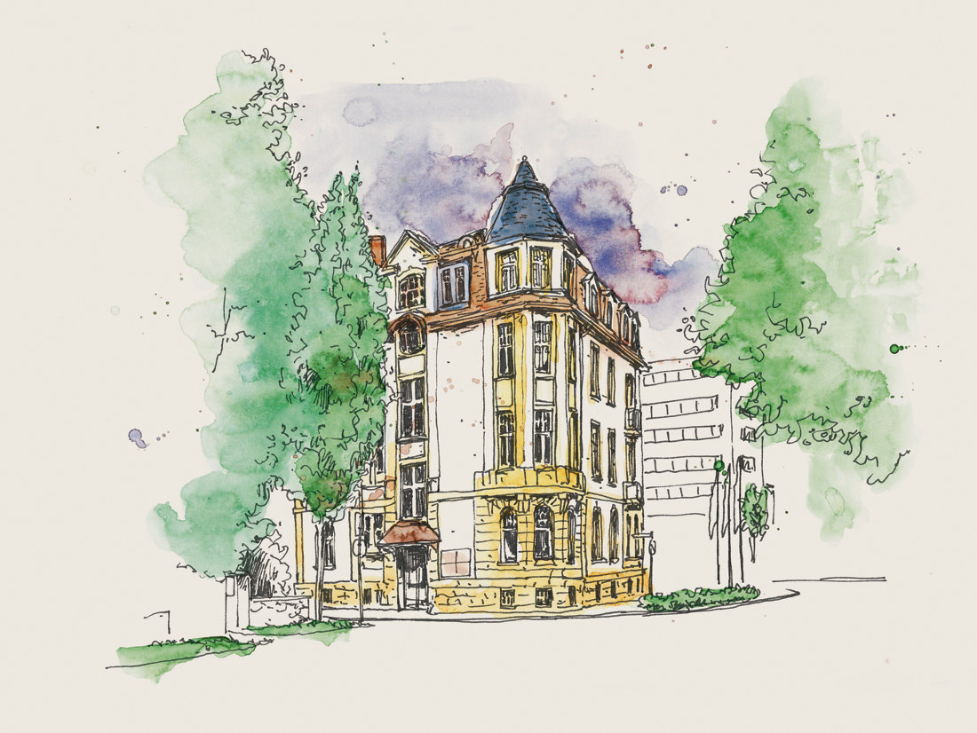 Illustration, Fulda, Zeichnung, Kunst, Design, Illustrator, Hotel, Sehenswürdigkeiten, Villa, Dom, Tränke, Kanzlerpalais, Hexenturm, Ingmar Süß, suess.artwork, Scribble, Urban Sketching