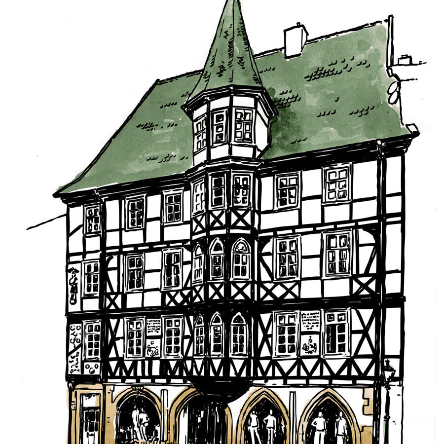 Haus_Wehner_Campo_1 ingmar süß, illustration, zeichnung, tusche, aquarell, fulda, illustrator, ferienwohnung, kunst, design, werbung, historisch, fachwerk, geschichte, niveau