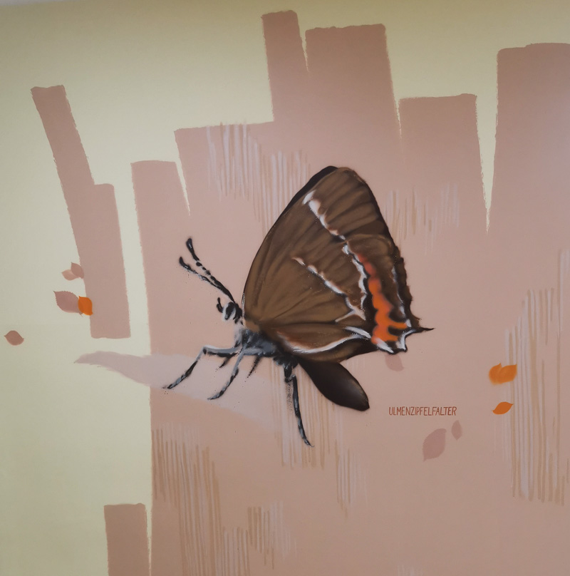 Wandgestaltung, Mosewaldschule, Eisenach, Bildung, Illustration, Natur, Baum, Wald, Eiche, Buche, Ulme, Mensa, Kinder, Grundschule, Bildung, Bilder, Graffiti, Fassade, Mural Art